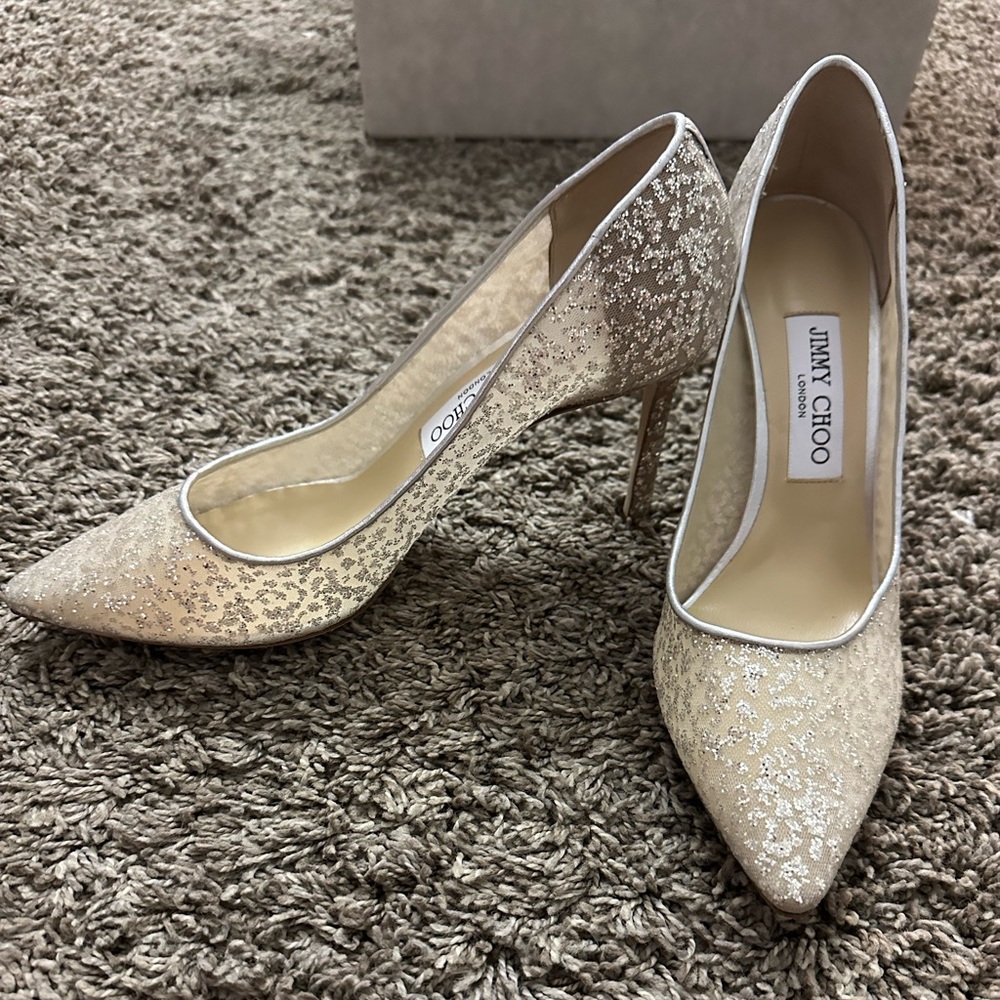 Jimmy Choo Romy 85 Silver Tulle
